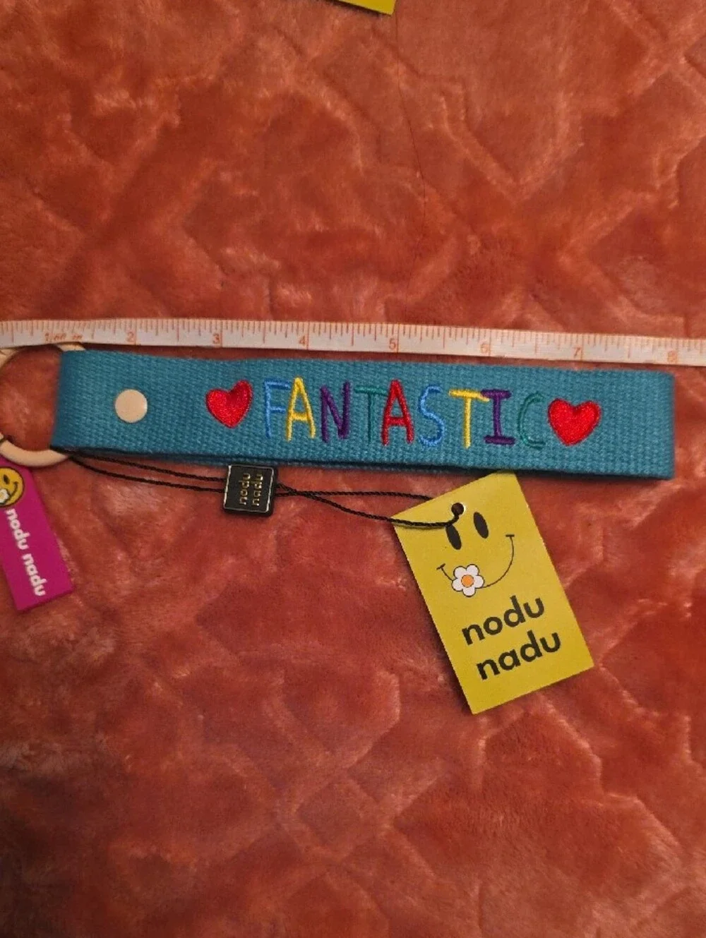'FANTASTIC' Teal Embroidered Keychain Wristlet Nwt Nodu Nadu